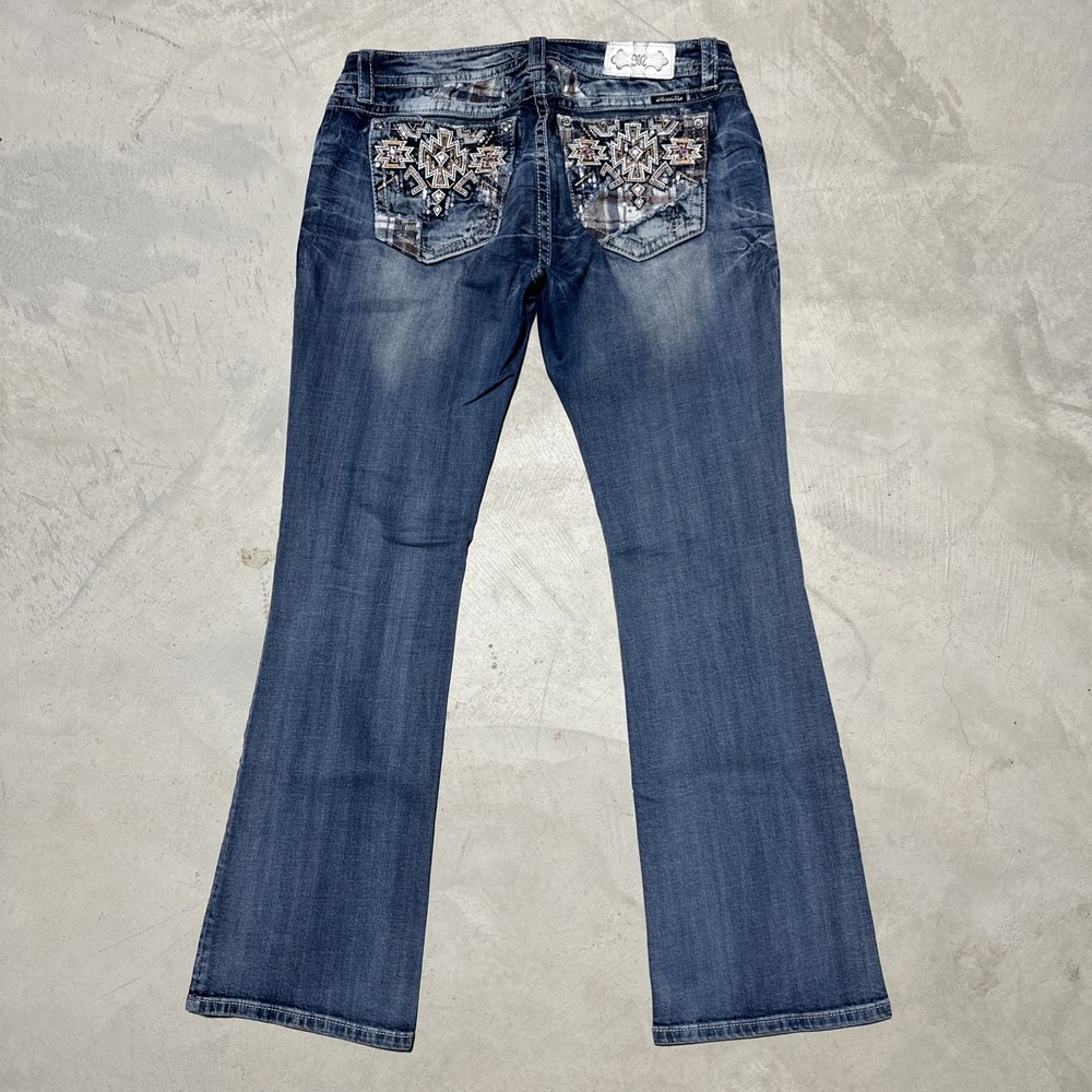 Miss Me Signature Bootcut Jeans Medium Wash Embroidered Cross SZ 34 36x36 Y2K